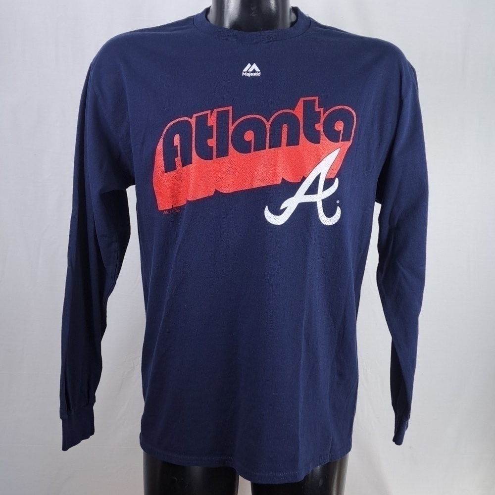 Majestic Atlanta Braves spellout LG blue & red baseball casual authenti t-shirt
